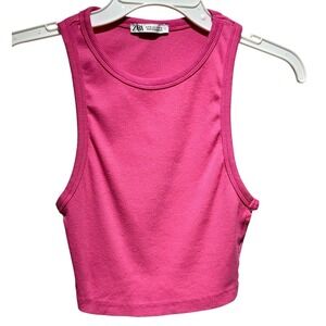 Zara Ribbed Tank Top Racerback Sleeveless Hot Pink Crop Top Women's‎ Medium